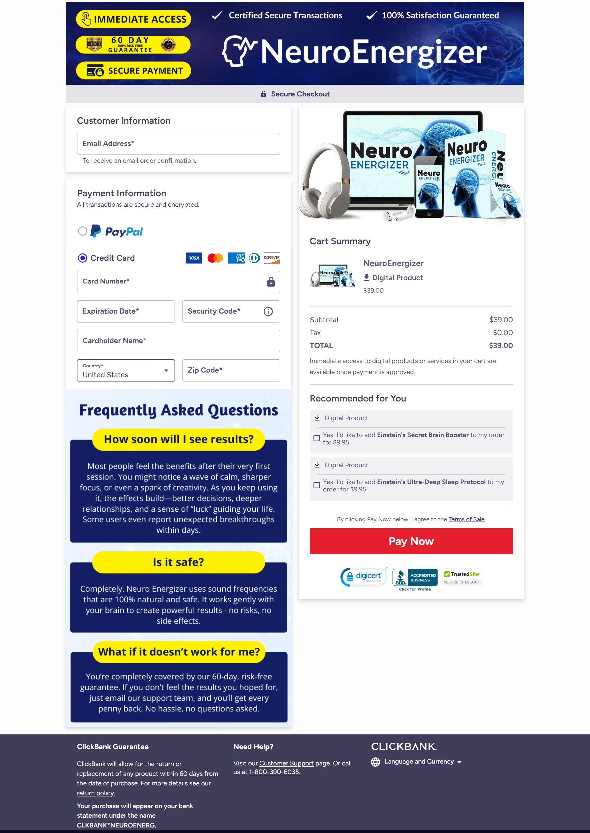 NeuroEnergizer Checkout Page
